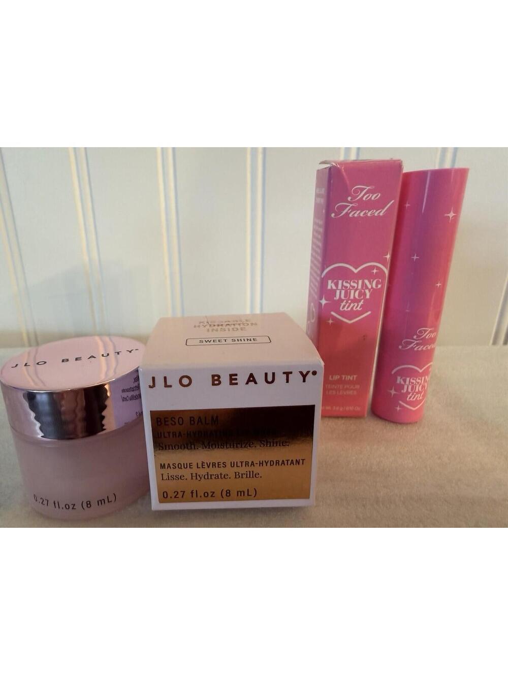 Too faced Kissing Juicy Tint Cherry pie + J Lo Beauty Best Balm Sweet Shine Lip